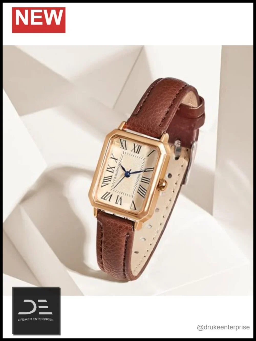 Elegant Dainty Rectangular Quartz Wrist Watch with Leather Strap
